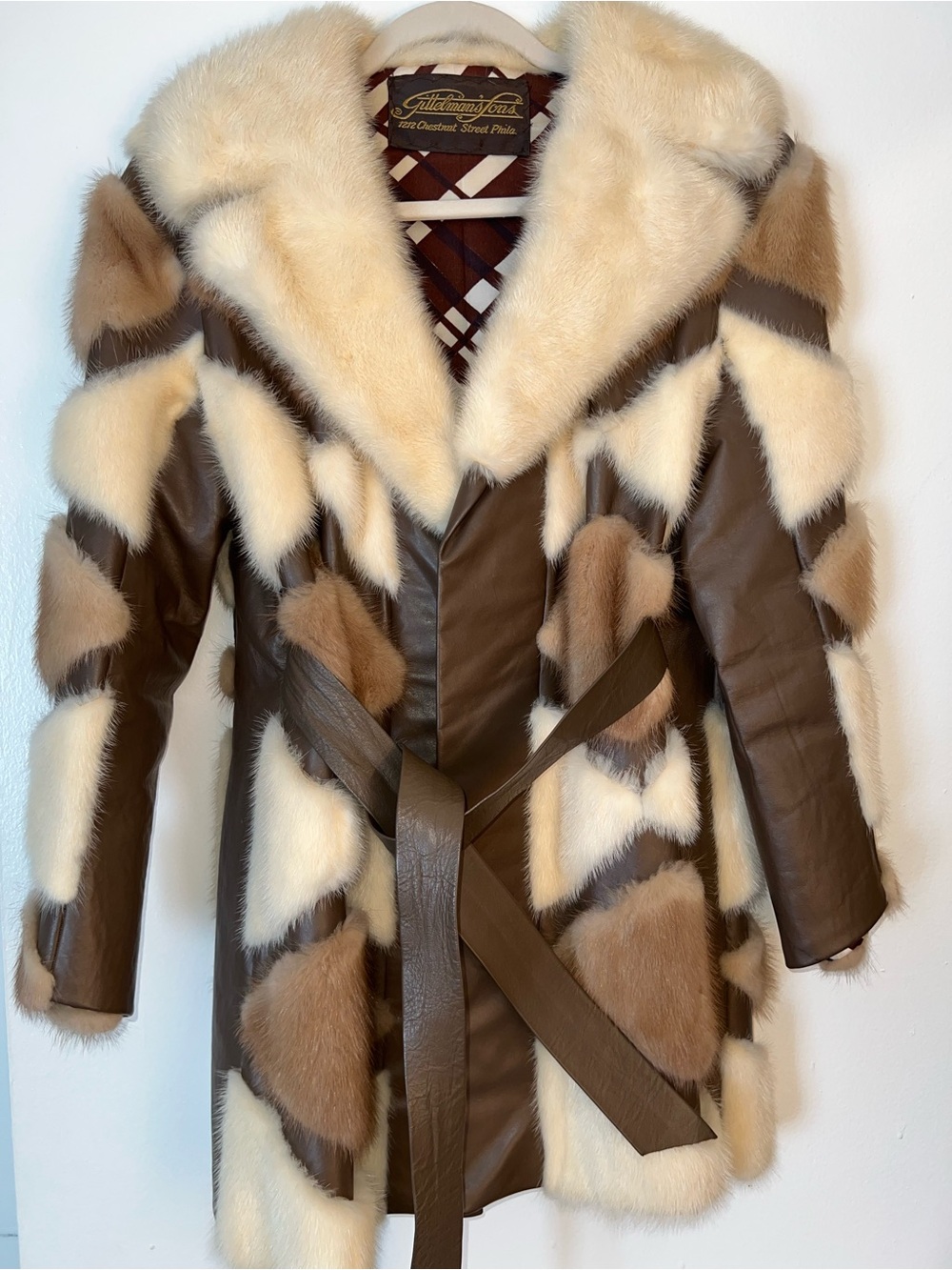 Vintage Genuine Fur & Leather Belted Coat